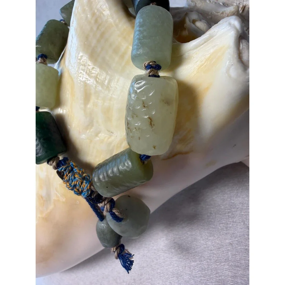 Multi-Color Natural Jade Bracelet OOAK Rustic Jade Adjustable Pull-Tie Closure